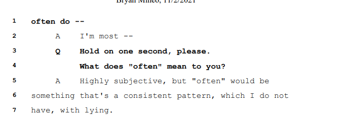 Deposition excerpt — Mineo on charity donations